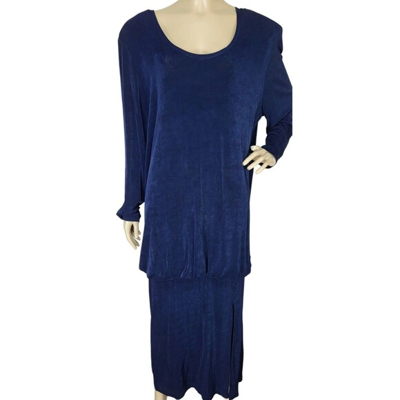 Vintage Vikki Vi 80s Does 30s Slinky Flapper Drop Waist Front Slit Maxi Dress - Picture 2 of 8